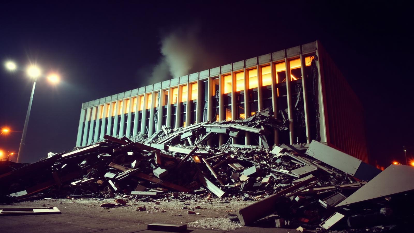 Порушена зграда у Београду после ваздушног удара, 1999.